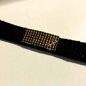 Vintage Black Scaled Stretch Belt with Black Rhinestones in Gold Buckle Setting‎